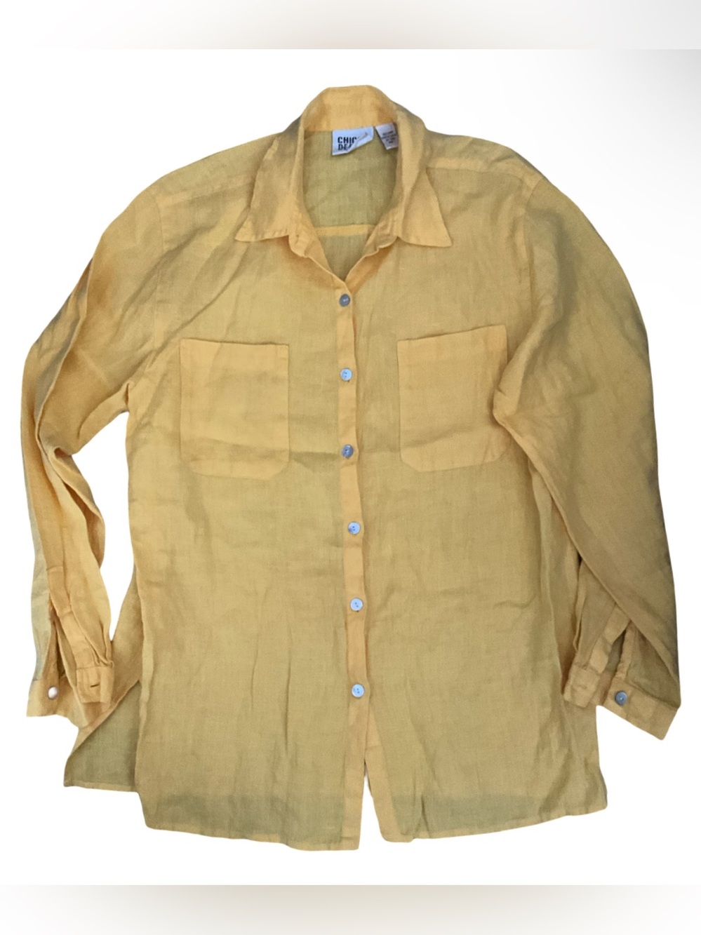 Chico’s Design 100% Linen Button Front Shirt Mustard Yellow Women’s Size 1 M - Picture 1 of 3